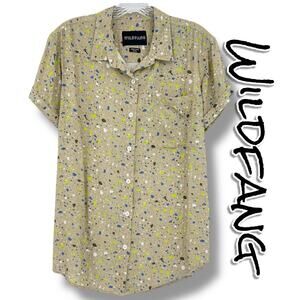 Wildfang Beige Splatter Print Short Sleeve Button-Up Shirt Womens Size Small